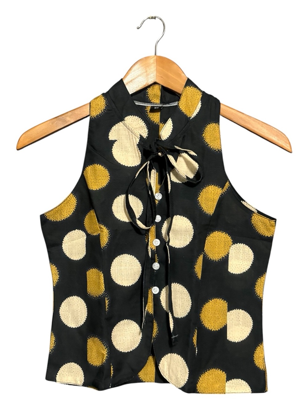 Sleeveless Tie-Neck Polka Dot Blouse